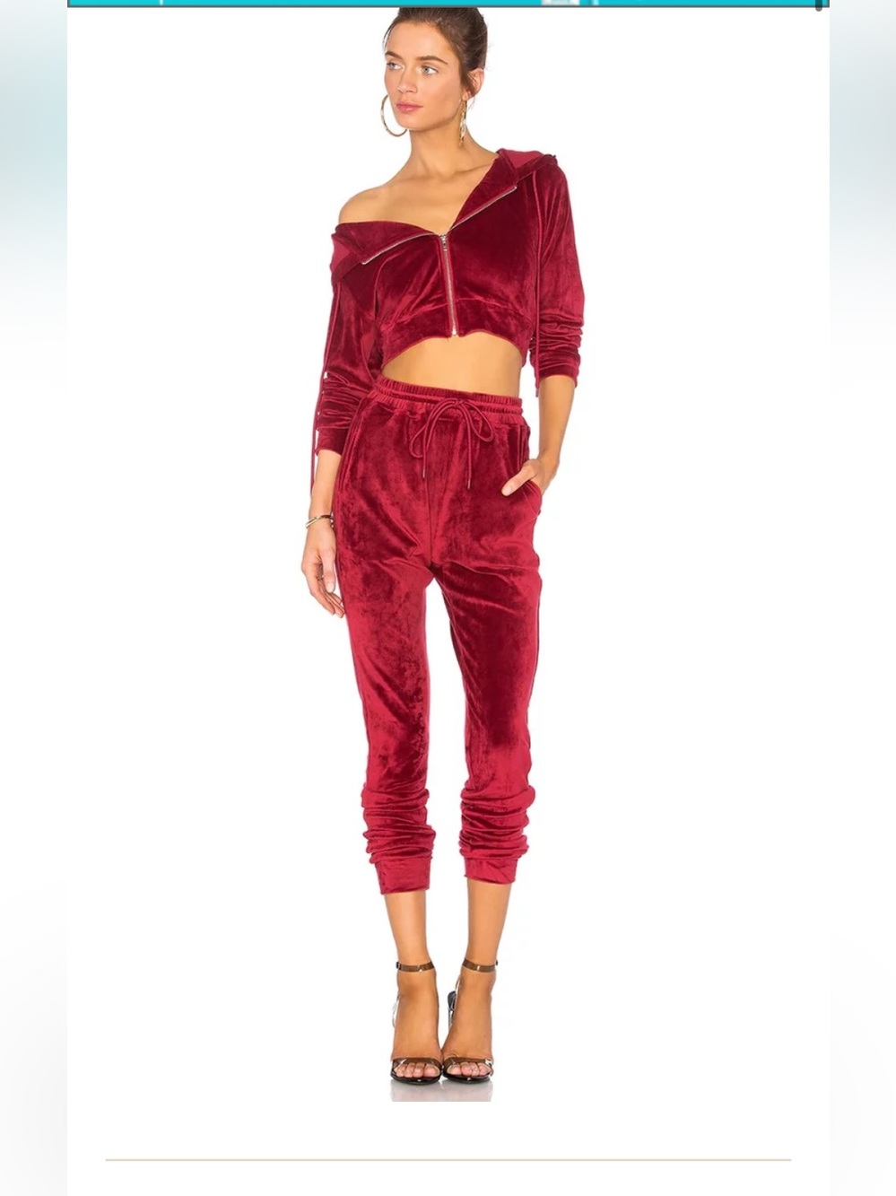 Danielle Guizio Velvet Drawstring Joggers - Burgundy and cropped sweater set